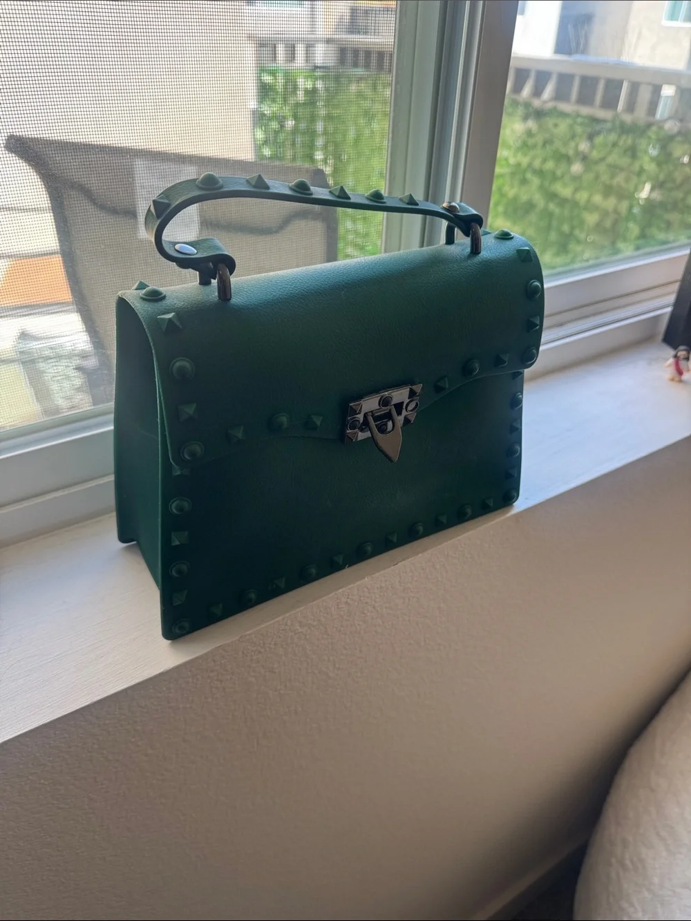 Emerald Studded Top-Handle Satchel